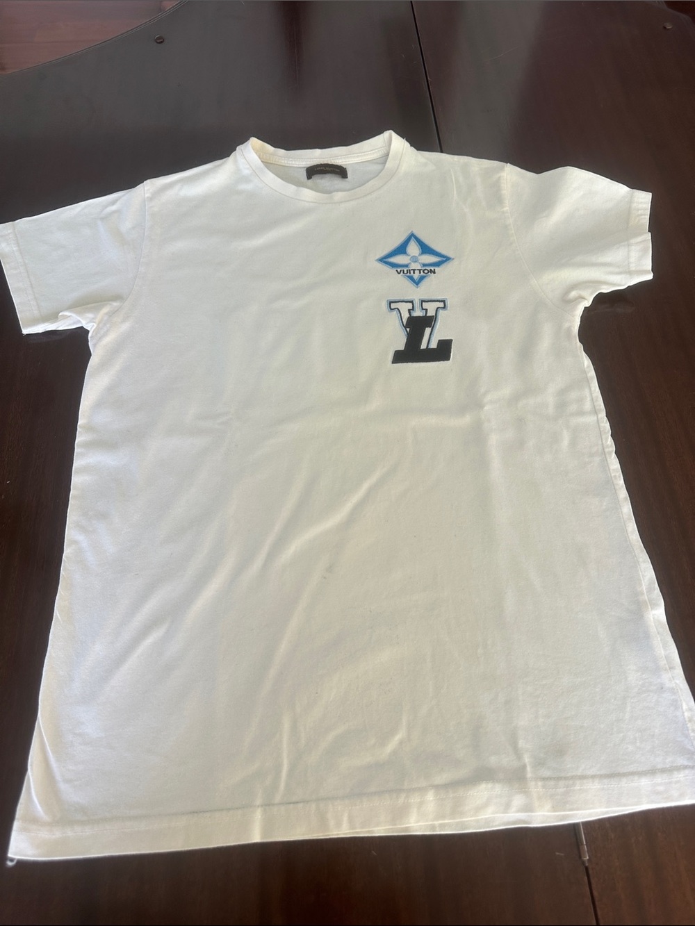 Kids White Short Sleeve Tee with Blue Logo